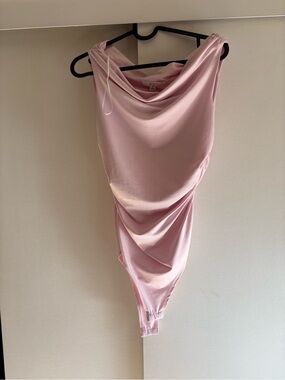 Ing Pink Satin Cowl Neck Bodysuit